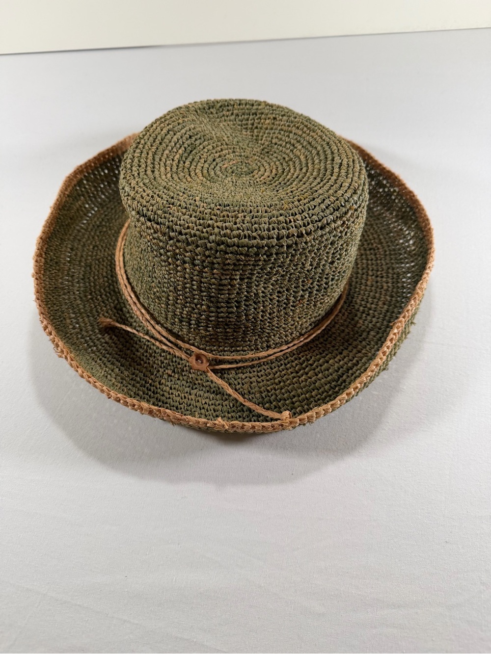 Olive Woven Straw Hat with Tan Trim - Women's Sun Hat